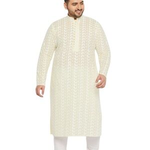 VASTRAMAY PLUS+Yellow/White Embroidered Chikankari Kurta Made in India 3XL/46
